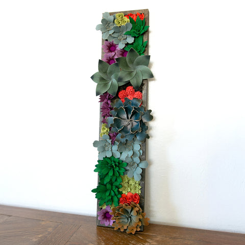 Faux Succulent Wood Panel for Home, Colorful Succulent Wall Décor